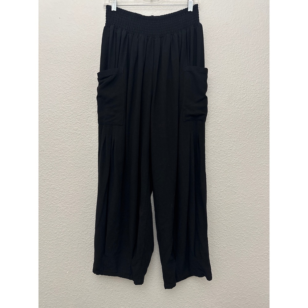Tarse Loose Fit Baggy Cargo Harem Boho Summer Pants Black Linen Blend Size Large